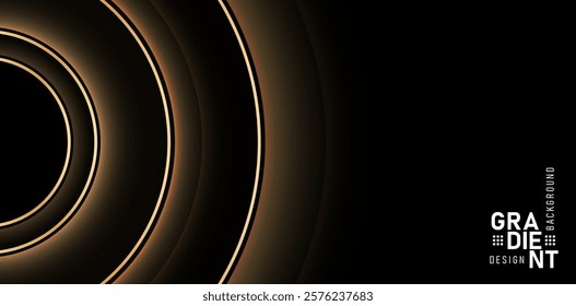 Abstract dark background with golden rings lines glowing lights for website banner, poster corporate signs, billboard agency product, metaverse or universe backdrop, social media advertising templates