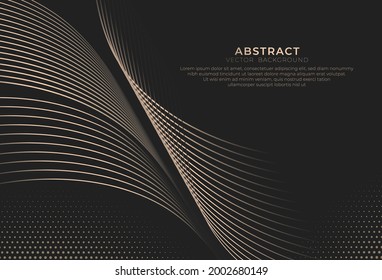 Abstract dark background with gradient wave line. Modern wave linear graphic element. Luxury simple design concept. Suit for poster, advertising, cover, banner, brochure, flyer. Vector illustration