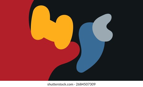 ABSTRACT DARK BACKGROUND WITH HANDDRAWN ORGANIC SHAPES COLORFUL DESIGN VECTOR TEMPLATE FOR WALLPAPER, COVER DESIGN