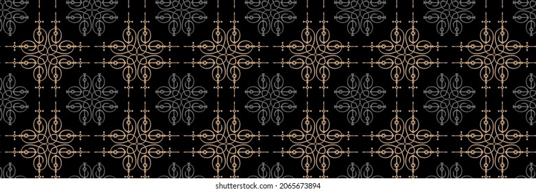 Abstract dark background image with linear ornament on black background for your design. Seamless background for wallpaper, textures. Vector illustration.