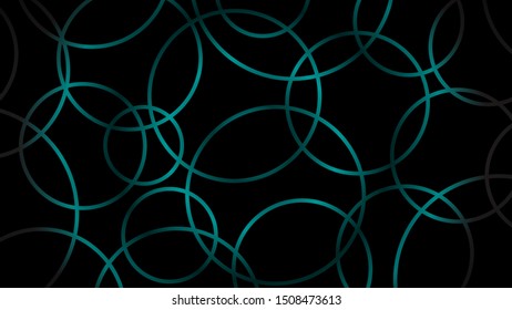 Abstract dark background of intersecting circles in light blue colors