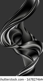 Abstract dark background for iPhone. Black wave of silk on a gray background.