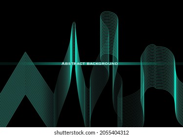 Abstract dark background with linear glowing waves, template for banner, cover, leaflet, landing page. Elegant style. 