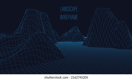 Abstract dark background with linear grid. The framework of the landscape. Polygonal map of the arena. 3d vector illustration