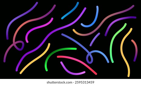 ABSTRACT DARK BACKGROUND WITH LINES HAND DRAWN SHAPES GRADIENT SMOOTH LIQUID COLOR RIBBONS DESIGN VECTOR TEMPLATE GOOD FOR MODERN WEBSITE, WALLPAPER, COVER DESIGN 