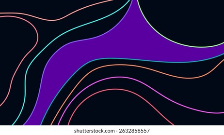 ABSTRACTAS FONDO OSCURO CON LÍNEAS DIBUJADAS A MANO FORMAS ORGÁNICAS. PLANTILLA DE VECTOR DE DISEÑO PLANO DE COLOR PASTEL PARA FONDO DE PANTALLA, DISEÑO DE CUBIERTA