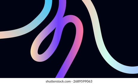 ABSTRACT DARK BACKGROUND WITH LINES HAND DRAWN SHAPES GRADIENT SMOOTH LIQUID COLORFUL RIBBONS DESIGN VECTOR TEMPLATE GOOD FOR MODERN WEBSITE, WALLPAPER, COVER DESIGN 