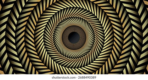 Fundo escuro abstrato com luxuoso e elegante padrão de linhas radiais circulares de ouro. Raios de sol dourados radiantes plano de fundo conceito. Ilustração vetorial VOL. 3