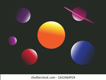 Abstract dark background of many planets around the sun. Solar system