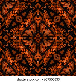 Abstract dark background with ornaments. Colorful seamless ornamental pattern. Decorative texture. Design element for wrapping paper, clothing, textile, tapestry, wallpaper. Vector illustration.