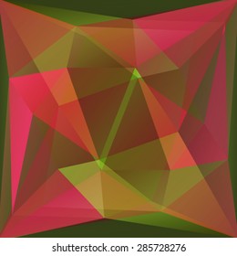 Abstract dark background with pink and green triangles.