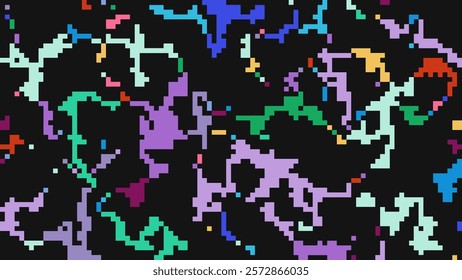 ABSTRACT DARK BACKGROUND PIXEL PATTERN COLORFUL MOSAIC GRID DESIGN WITH GEOMETRIC SHAPES VECTOR TEMPLATE GOOD FOR MODERN WEBSITE, WALLPAPER, COVER DESIGN 