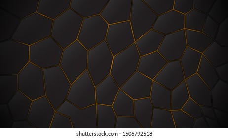 Abstract dark background of polygons in yellow colors
