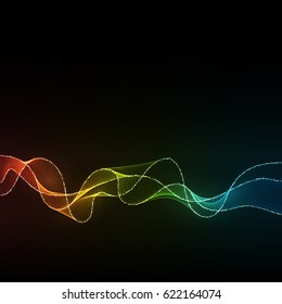 Abstract Dark Background with Rainbow Wave Lines. Smooth Wavy Glowing Horizontal Bands.
