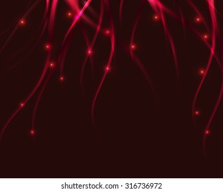 Abstract dark background with red wavy lines and neon lights