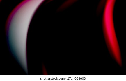 Fundo escuro abstrato com curvas de ondas brilhantes em vermelho e branco, contraste dramático e design moderno de luz futurista.