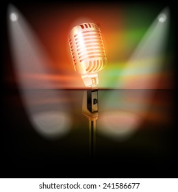 abstract dark background with retro microphone on music stage