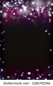 Abstract dark background with shiny blurred bokeh lights and stars. Copy space for your text. Vector illustration.