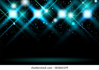 Abstract dark background with shiny stars and lights - copy space for your text or object. Vector illustration.