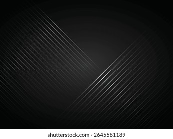 Abstract dark background with sleek silver crossing lines creating a dynamic, modern grid. Ideal for tech visuals, futuristic design, digital themes, and luxury-style professional layouts.