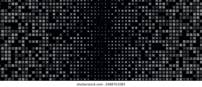 Abstract dark background of small squares or pixels in black and gray color shades.vector