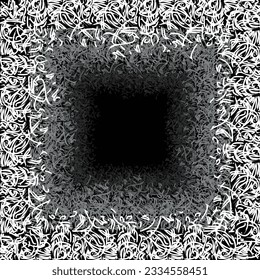 Abstract dark background with square caligraphic symbols white colours. Black and white pattern islamic and arabic lines