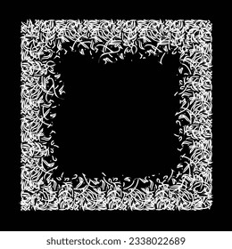 Abstract dark background with square calligraphic symbols white colours. Black and white pattern lines with perspective gradients