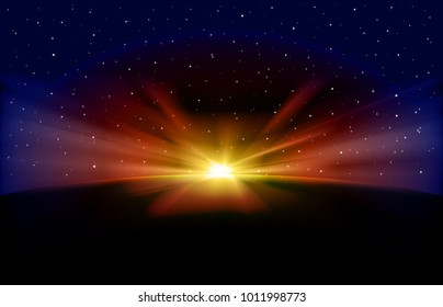 abstract dark background with stars and sunrise vector illustration