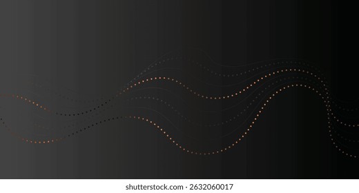 Abstract Dark Background with Subtle Gold Wave Design. Elegant and sophisticated abstract background featuring smooth, wave-like lines composed of subtle gold dots against a dark gray to black gradien