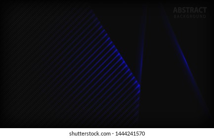 Abstract dark background. Texture with stripe pattern and blue lights element. Modern tech design template background.