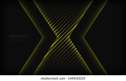 Abstract dark background. Texture with stripe pattern and yellow lights element. Modern tech design template background.