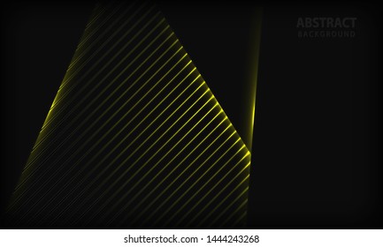Abstract dark background. Texture with stripe pattern and yellow lights element. Modern tech design template background.
