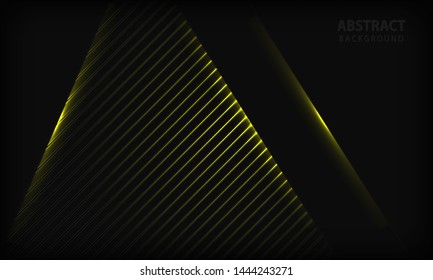 Abstract dark background. Texture with stripe pattern and yellow lights element. Modern tech design template background.