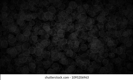 Abstract dark background of translucent circles with light outlines. Black shaded backdrop with randomly distributed geometric shapes.