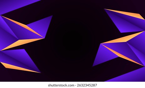 ABSTRACT DARK BACKGROUND WITH TRIANGLE GEOMETRIC SHAPES BLUE PURPLE ORANGE GRADIENT COLOR DESIGN VECTOR TEMPLATE GOOD FOR MODERN WEBSITE, WALLPAPER, COVER DESIGN, LANDING PAGE