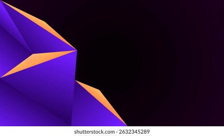 ABSTRACT DARK BACKGROUND WITH TRIANGLE GEOMETRIC SHAPES BLUE PURPLE ORANGE GRADIENT COLOR DESIGN VECTOR TEMPLATE GOOD FOR MODERN WEBSITE, WALLPAPER, COVER DESIGN, LANDING PAGE