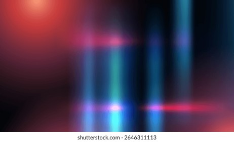 fundo escuro abstrato com listras de luz vertical azul vibrante, azul escuro e rosa, clarões de lentes horizontais brilhantes e um brilho vermelho suave. futurista, etéreo e luminoso, técnico, criativo
