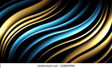 Abstract dark background with volumetric wavy lines. Modern 3d wallpaper with light effect. Vector horizontal banner mockup