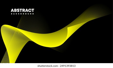 abstract dark background waves yellow lines, abstract wallpaper, business card template, presentation and banner