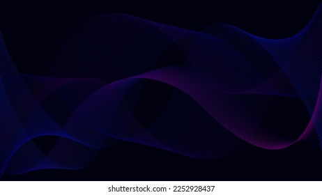 Abstract dark background with wavy glowing lines. Futuristic vector wavy illustration