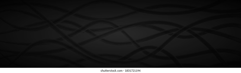 Abstract dark background of wavy intertwining lines in black and gray colors