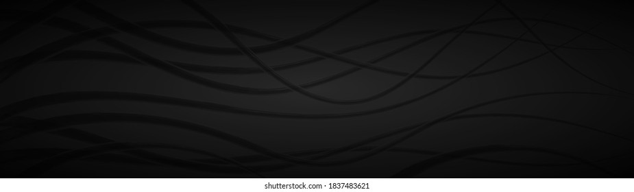 Abstract dark background of wavy intertwining lines in black and gray colors