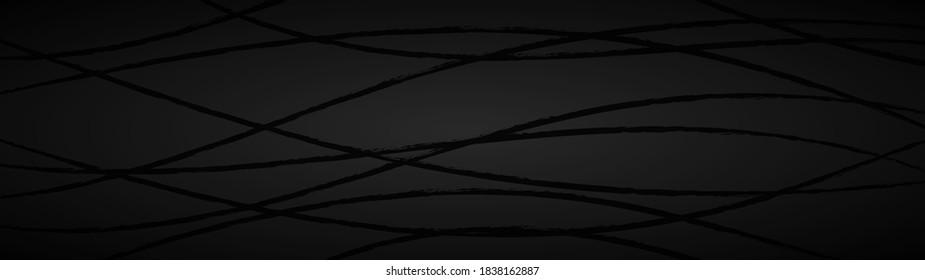 Abstract dark background of wavy intertwining lines in black and gray colors