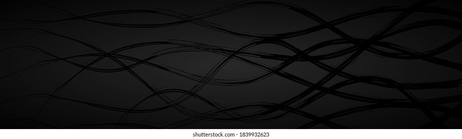 Abstract dark background of wavy intertwining lines in black and gray colors