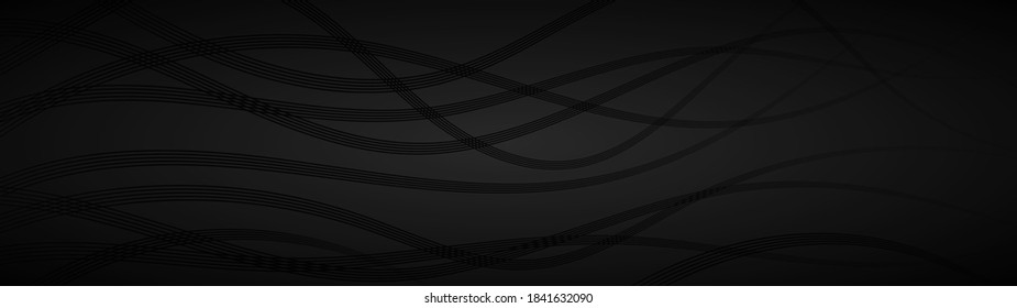 Abstract dark background of wavy intertwining lines in black and gray colors
