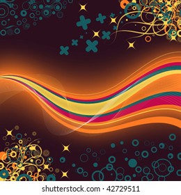 abstract dark background with wavy lines, ornament and neon effect