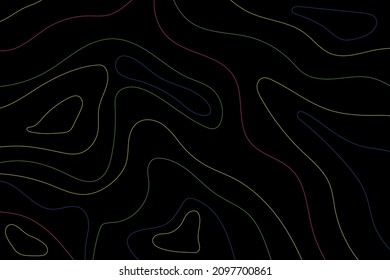 Abstract dark background. White lines on a black background. Poster, banner. Multicolored lines on a black background