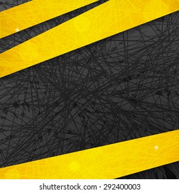 Abstract dark background with yellow lines and stripes. Vector illustration.