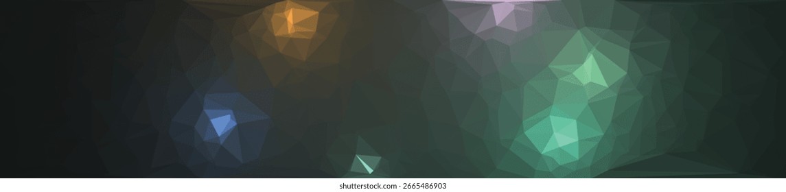 Fundo abstrato de banner escuro com vazamentos de luz poligonal brilhante e reflexões de prisma etéreo, conceito de design vetorial.