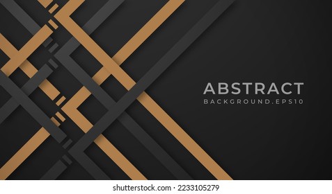 Abstract Dark Black 3D Background with Gold Lines Paper Cut Style Textured. Usable for Decorative web layout, Poster, Banner, Corporate Brochure and Seminar Template Design